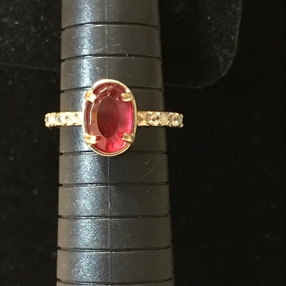 Gold Tone Red Stone and Crystal Banded Ring Size 7 - Picture 1 of 3